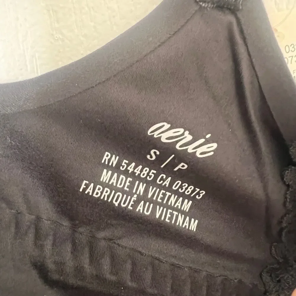 Aerie Womens Black V-Neck Side Lace Details T-Shirt‎ Bralette Black Size Small